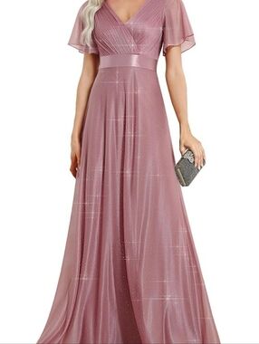 Ever-Pretty Women's Glitter Formal Dresses Evening Gown V Neck Short Sleeves Flo